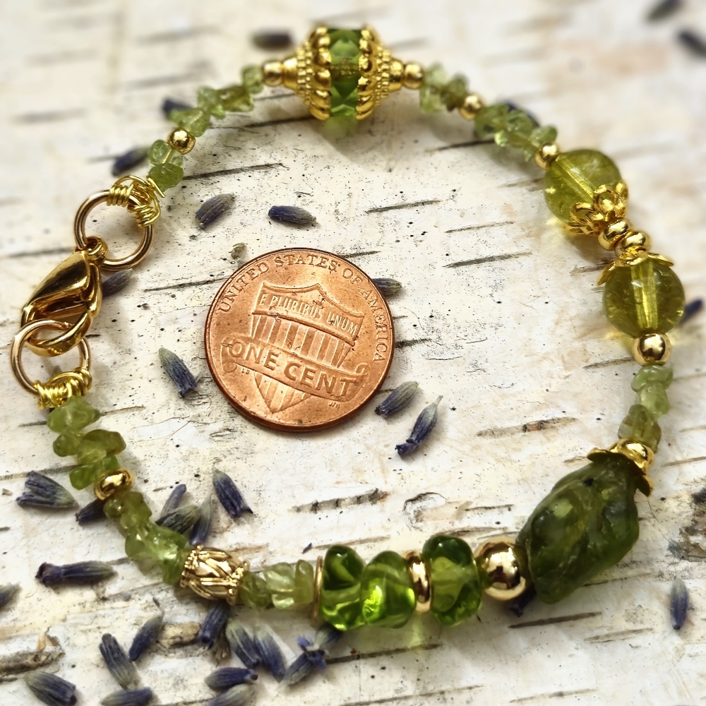 Sweet Arizona Peridot In Dainty Gold Plated Bracelet - Picture 6 of 7